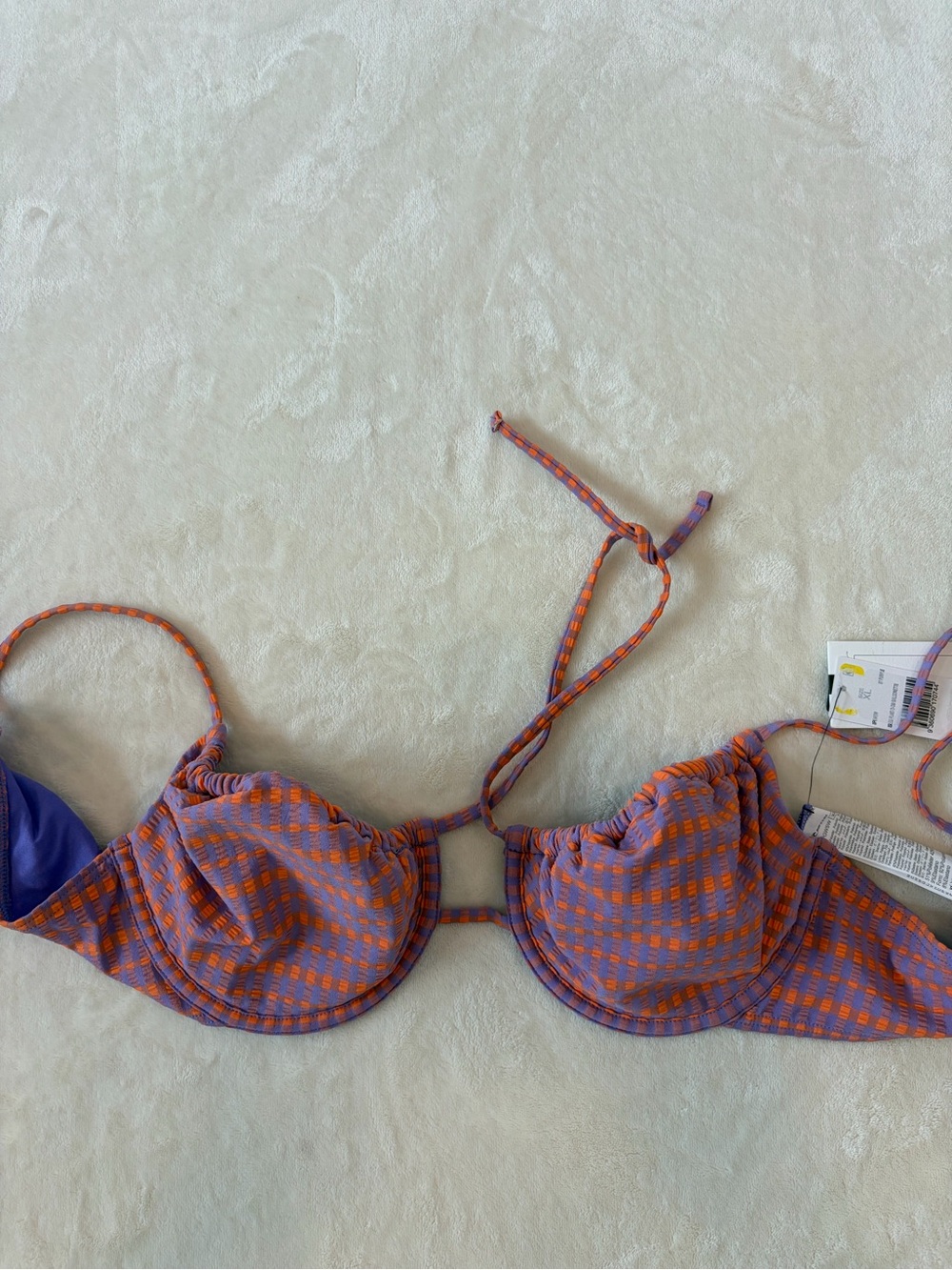 Rip Curl Purple & Orange Checked Underwire Bikini Top